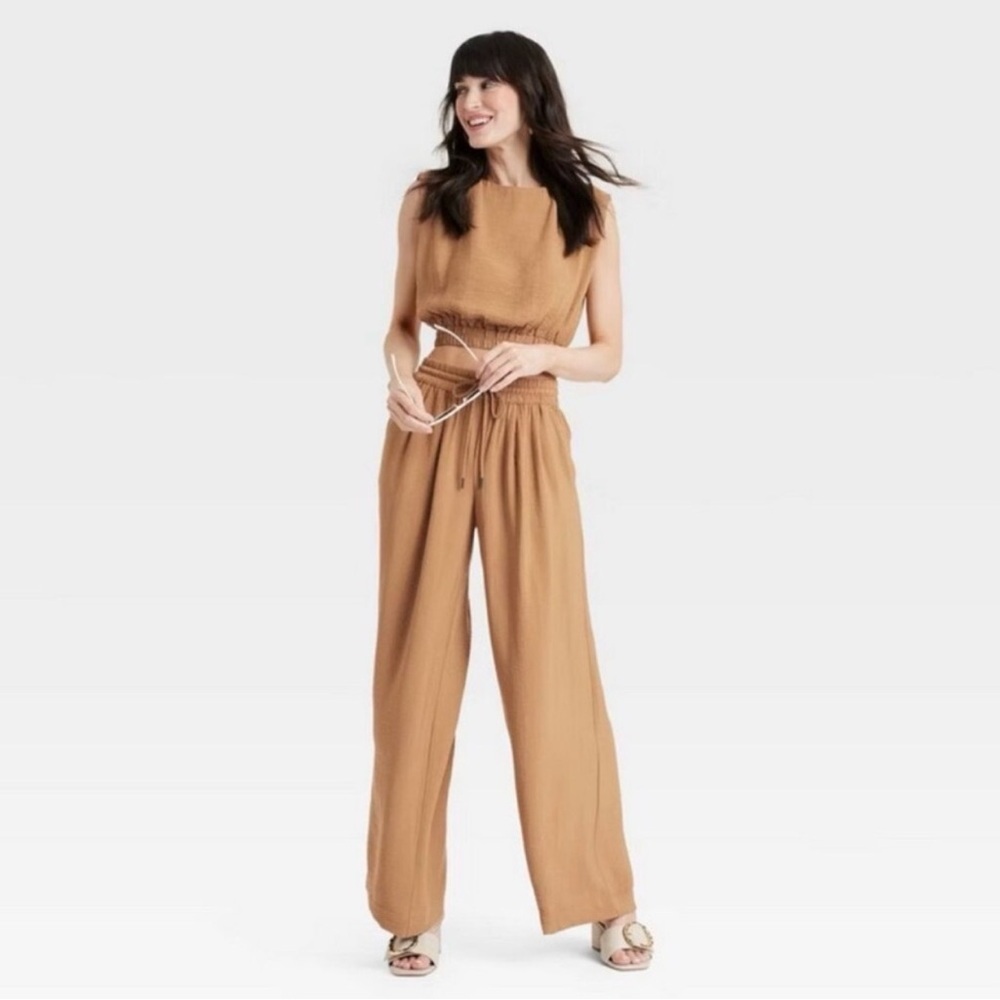 A New Day Women's High-Rise Modern Gauze Wide Leg Pull-on Pants, Size XL - Tan
